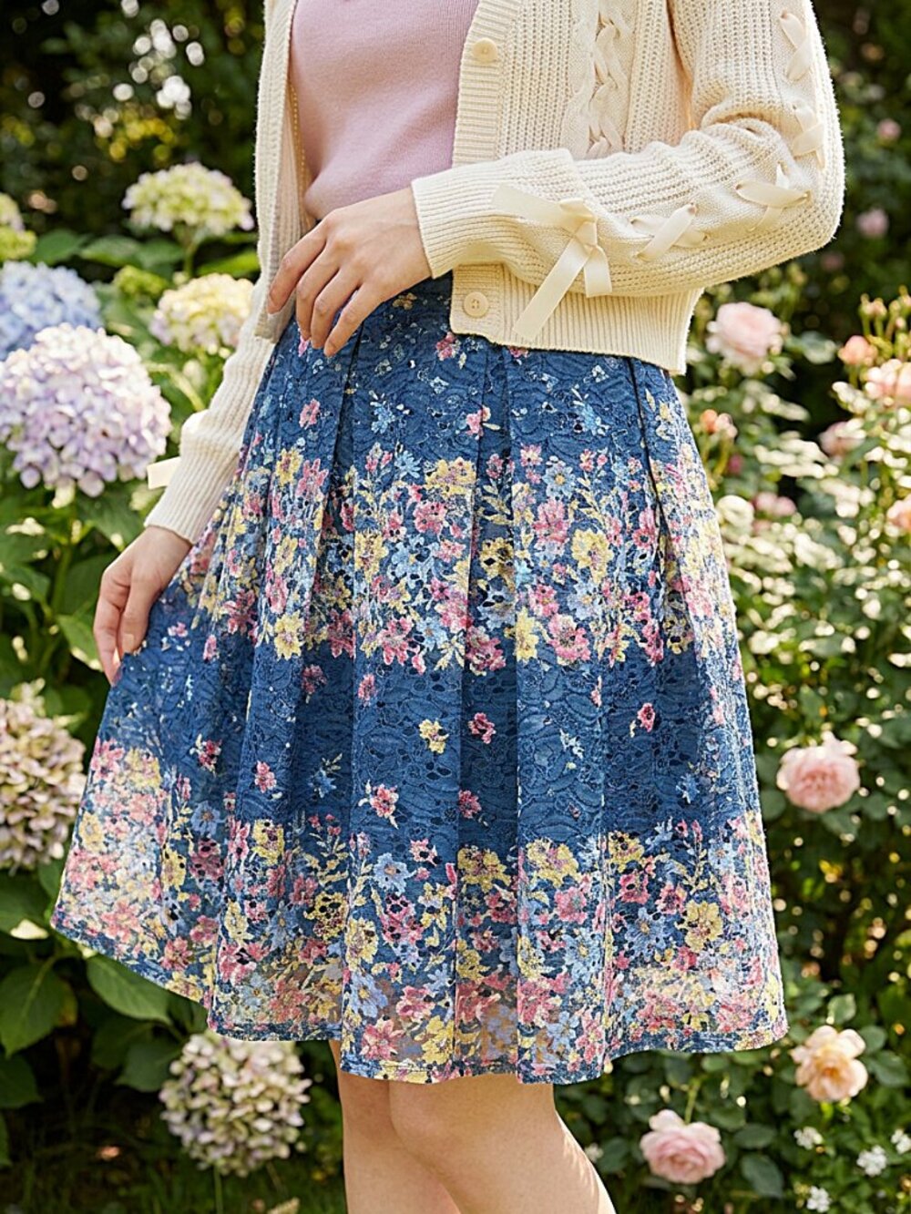 LIZ LISA coquette fairycore Lace Striped Flower Skirt